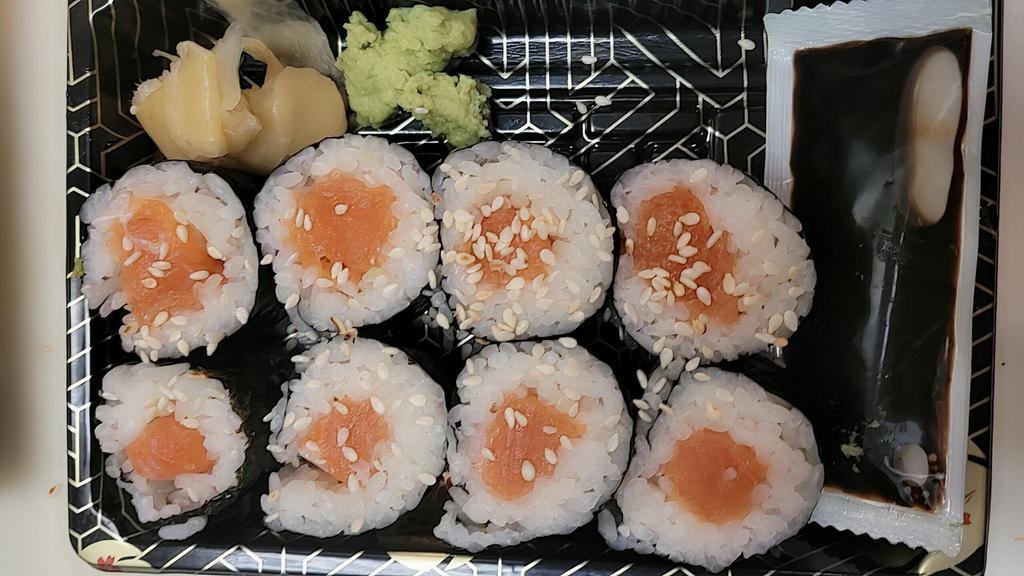 Salmon Roll · These items contain raw ingredients, consuming raw or undercooked meats, seafood, or eggs may increase your risk of foodborne illness.