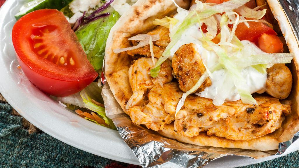 Steak 'N Cheese Gyro · Founders favorite!! Fresh, never frozen, TENDER steak marinated in our special blend of spices, grilled to order and served in warm Grecian pita with melted provolone, lettuce, tomaotoes, and mayonnaise.