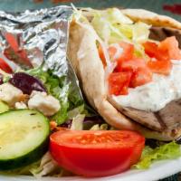 Falafel Gyro · Greek Fiesta version of the Eastern Med classic- delicious and refreshing! Crispy chickpeas ...