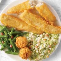 Batter Dipped Fish (3 Pieces) · Three of our famous batter dipped fish fillets, golden on the outside tender on the inside. ...