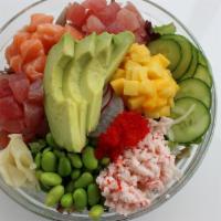 Large Byo Bowl · Three scoops of protein. All bowls include choice of rice, mixed greens, proteins and over 1...