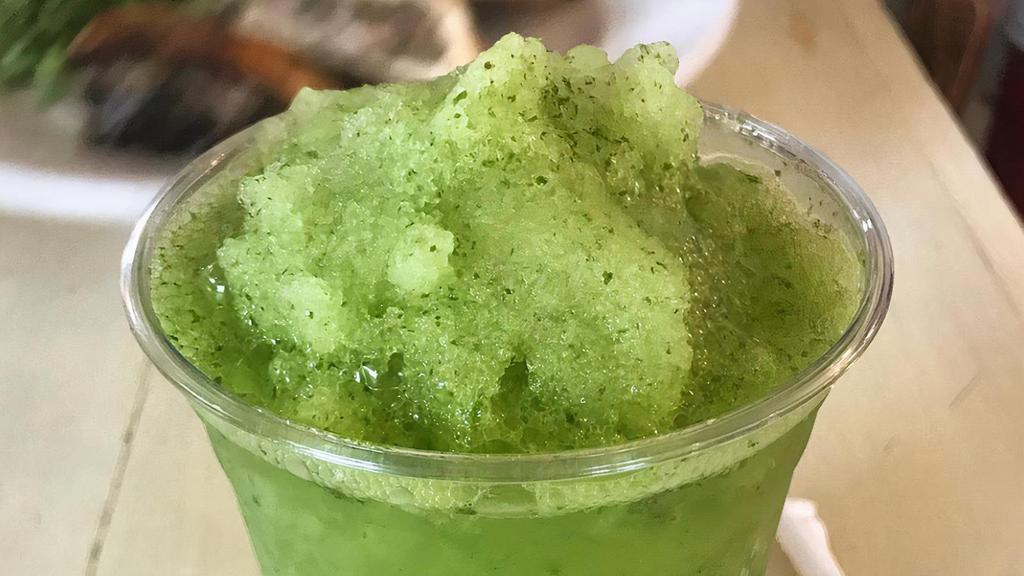 Frozen Mint Lemonade · Fresh lemon/lime juice blended with mint and simple syrup.