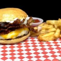 Cheesy Bacon Burger (New) · Angus Beef Patty, Bacon, Mayo, Pickles, Onion, Colby Jack Cheese, Swiss, American, And Provo...