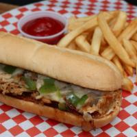 Chicken Philly · Grilled chicken, ranch, grilled onion, green pepper, provolone cheese, and hoagie bun. Serve...