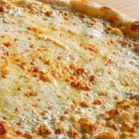 The Mootz Pie · Fresh mozzarella, Grande mozzarella, garlic and Pecorino Romano. (no tomato sauce)