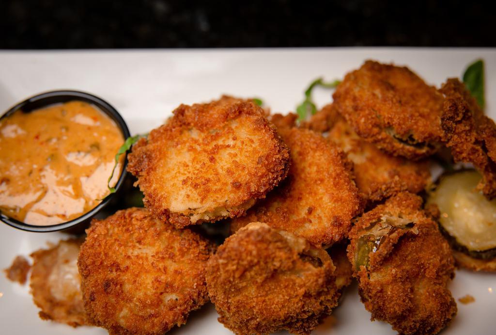 Fried Pickles · Panko fried and served with a pepper aioli.