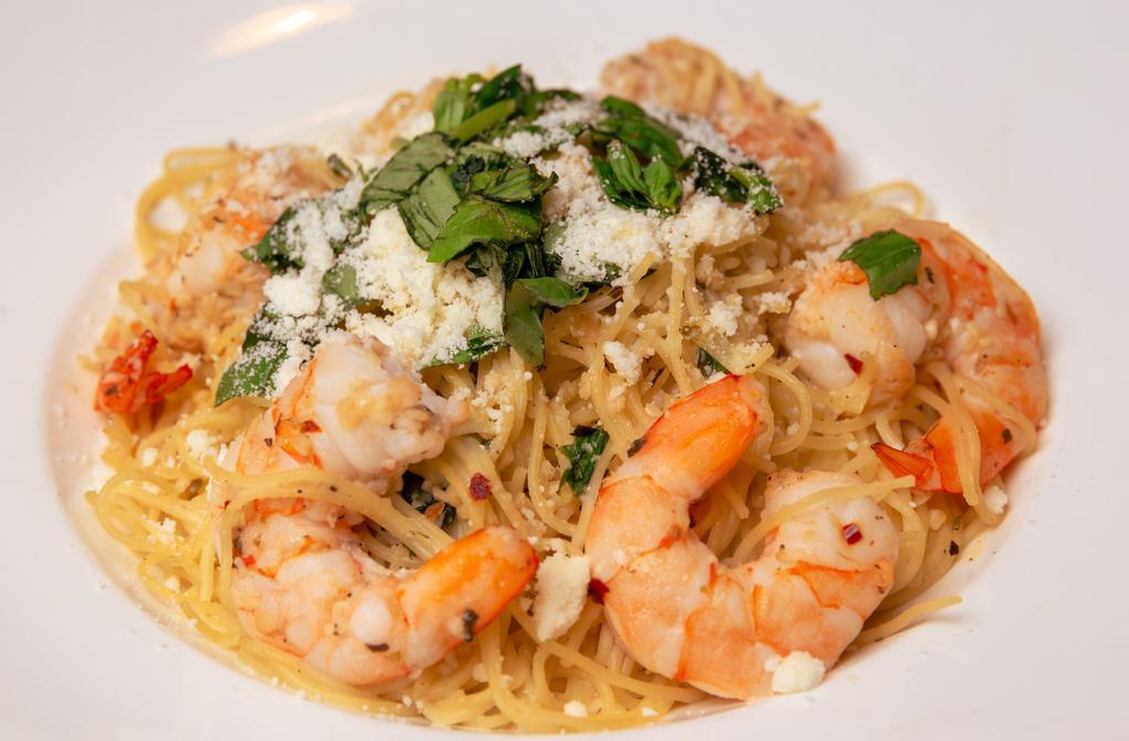 Shrimp Scampi · Grilled shrimp buttered served over angel hair pasta with a lemon and wine sauce.
