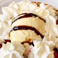 The Jensky Waffle · Full size waffle topped with strawberries, coffee cake, vanilla ice cream, nutella, powdered...