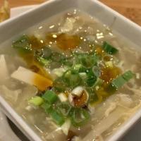 David’S Hot & Sour Soup · Gluten-free. Tofu, wood ear mushrooms, lilly flower, white pepper, egg, onions, sesame oil, ...