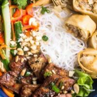 Vermicelli With Grilled Pork + Egg Roll (Bun Thit Nuong Cha Gio) · 