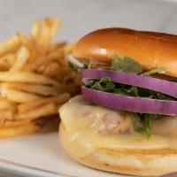 Grilled Chicken Sandwich · Marinated chicken breast with melted Monterey jack, mayo, tomato, onions, and arugula. Comes...