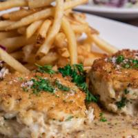 Single Or Double Pan Seared Crab Cakes · Jumbo Lump Louisiana Blue Crab Cakes, Served With French Fries And Cole Slaw
*Single Crab Ca...