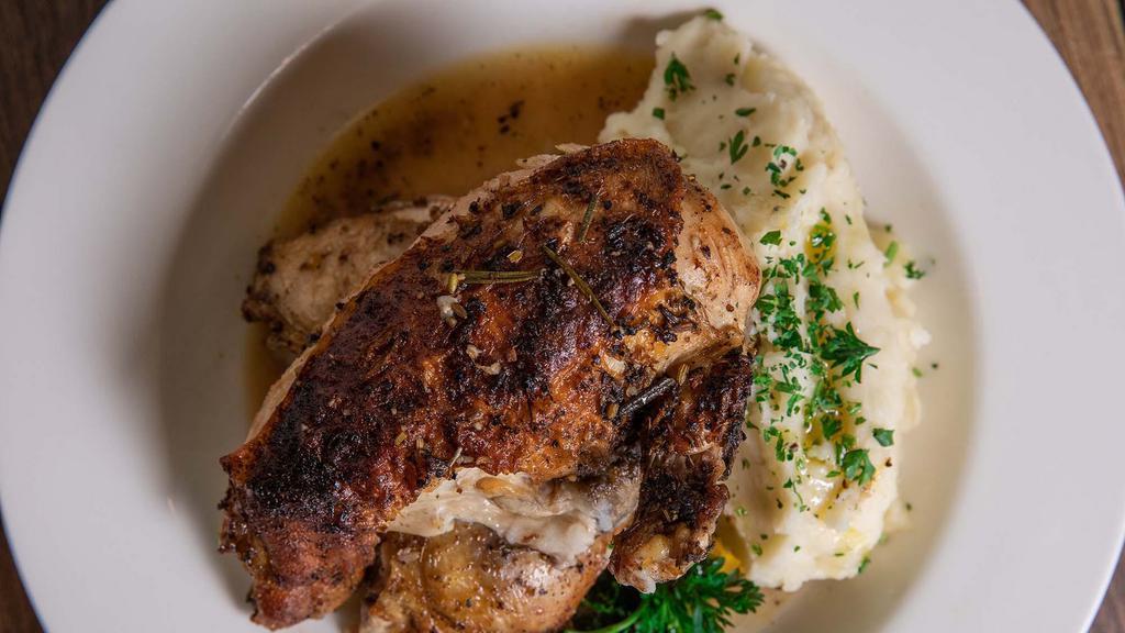 Fire Roasted Half Chicken · Seasoned And Rotisserie-Cooked With Natural Jus, Served With Mashed Potato
