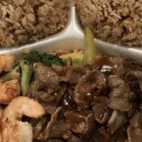 Hibachi Beef & Shrimp · Includes one yum yum sauce with meal