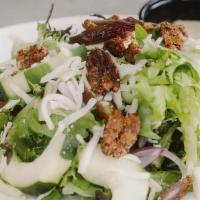 Signature Salad · Baby Kale Blend, Dates, Cucumber, Red Onion, White Cheddar, Brown Sugar Spiced Pecans, Cider...