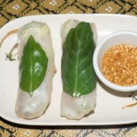 Fresh Spring Rolls · Popular item. Two pieces. Shrimp,​ fresh vegetables, noodles and basil leaves wrapped in fre...