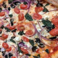 Margherita Pizza · Mozzarella, Grape Tomatoes, & Fresh Basil.