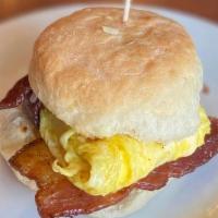 Bacon, Egg & Cheese Biscuit · Locally Sourced Marmilu Farms Bacon, farm fresh eggs with white cheddar nestled on one of ou...