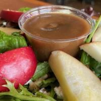 Eclectic Salad · Mixed Greens with,  sliced apples, craisins, walnuts and crumbled feta