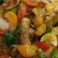 Sweet And Spicy Chicken · Chopped Chicken Tenders cooked with Carrots, Bell Pepper, Onions, Broccoli, and Sweet Spicy ...