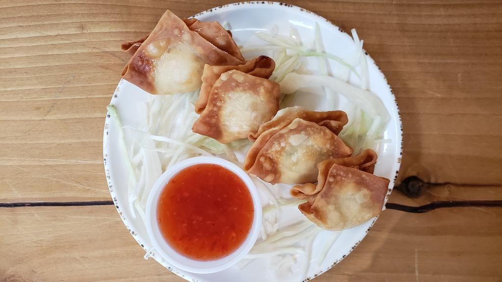 Crab Rangoon (4 Pieces) · Four wonton wrappers stuffed with shrimp, cream cheese, crab stick and scallions. Uncustomizable.