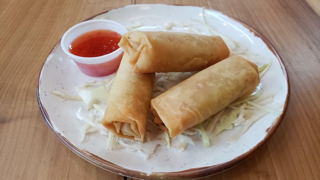 Mixed Veggies Spring Roll (3 Rolls) · Mixed veggies, onion, garlic, taro, carrots and glass noodles with a side of sweet chili sauce. Uncustomizable.