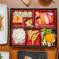 Sushi 4 Pieces Bento Box · Salmon, tuna, white fish, crab stick.