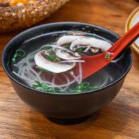 Clear Soup · Noodles, mushrooms, green onions.