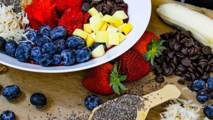 Açaí Bowl · Fresh berries, banana, mango or chocolate, granola, toasted coconut flakes, and chia seeds.