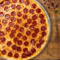 Pepperoni Lover'S (14 Inch) (Large) · Three layers of pepperoni between three layers of cheese finished with our premium Romano ch...