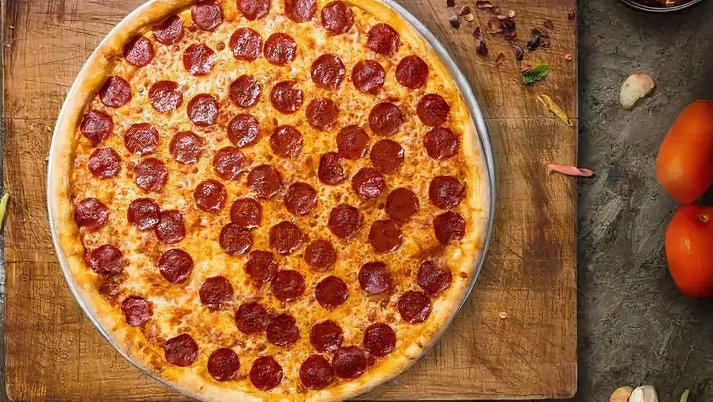 Pepperoni Lover'S (14 Inch) (Large) · Three layers of pepperoni between three layers of cheese finished with our premium Romano cheese.