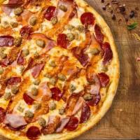 Meat Feast (14 Inch) (Large) · A magnificent meat medley with pepperoni, seasoned ground beef, ham, hand-cut Italian sausag...