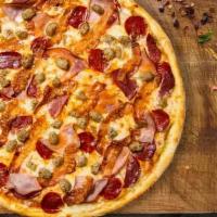 Meat Feast (12 Inch) (Medium) · A magnificent meat medley with pepperoni, seasoned ground beef, ham, hand-cut Italian sausag...