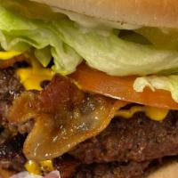 Cheeseburger · Handmade fresh patty with cheese, mayo, pickle, lettuce, onion, ketchup, and mustard on toas...