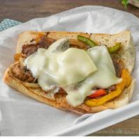 Philly Sandwich · grill bell pepper /onoin/mashroom/mayonnaise/white cheese/beef or chcken steak/hoagies roll