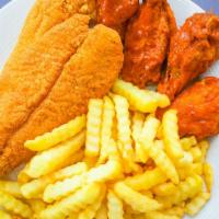 Catfish &Wings  · SERVED WITH FRIES AND DRINK
choice only one  falover for 4 pc  wings