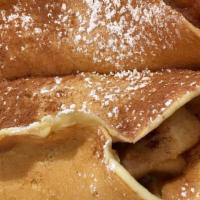 Apple Pancakes · Warm apple compote rolled in our original egg batter recipe with cinnamon, powdered sugar, a...