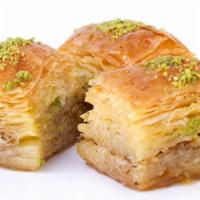 Baklava · Layers of phyllo dough with walnut & honey.