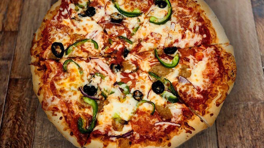 Tony’S Garden Pizza · Red onions, mushrooms, black and green olives and green peppers