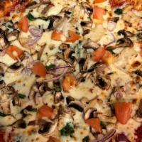 Chicken Vegetables  · Marinated chicken, mushrooms, tomatoes, onions, bell peppers and mozzarella cheese