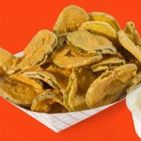 Fried Dill Pickles · Hand-battered to order dill chips. Try them with our house-made ranch.
