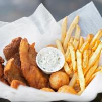 Shack Pack · Your choice of fish, fries, 5 hushpuppies, and a drink!