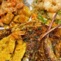 Lamb Chop Meal · Lamb Chops , Crawfish Salad , Seafood Rice and Jumbo Fried Shrimp