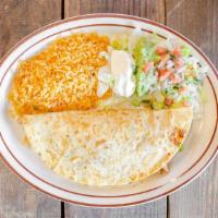 Quesadilla Fajita · Grilled chicken, steak or mix, filled with onions, bell peppers and tomatoes.  served  with ...