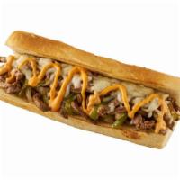 Chicken Philly Cheese Steak Sub Sandwich · Delicious sub sandwich made with Chicken with Onion, Mushrooms, Green pepper & Cheese.