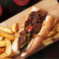 Philly Sandwich · Delicious sandwich made with seasoned steak, onions, peppers, special mayo sauce, and Provol...