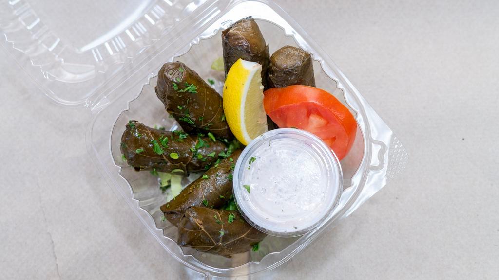 Vegetarian Grape Leaves · Grape leaves stuffed with vegetables and rice.