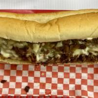 Chopped Beef Philly (Large) · Chopped Ground Beef, Melted Yellow American Cheese, Grilled Onion, Lettuce, Tomato, Raw Onio...