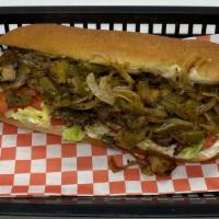 Veggie Philly (Large) · melted yellow American cheese, grilled onions, lettuce, tomatoes, Gilled onions, and mayo.