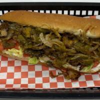 Veggie Philly (Regular) · melted yellow American cheese, grilled onions, lettuce, tomatoes, Gilled onions, and mayo.